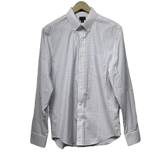 J. Crew White Blue Salmon Plaid Slim Button Down Shirt Size Medium - Picture 1 of 6